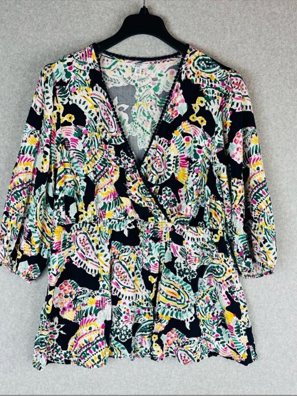 crown & ivy Black Multi Paisley Wrap Blouse